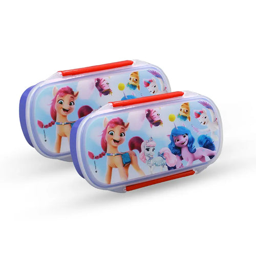 Bento Lunch Box M-2 2 pc set - 600ml With Sticker blue