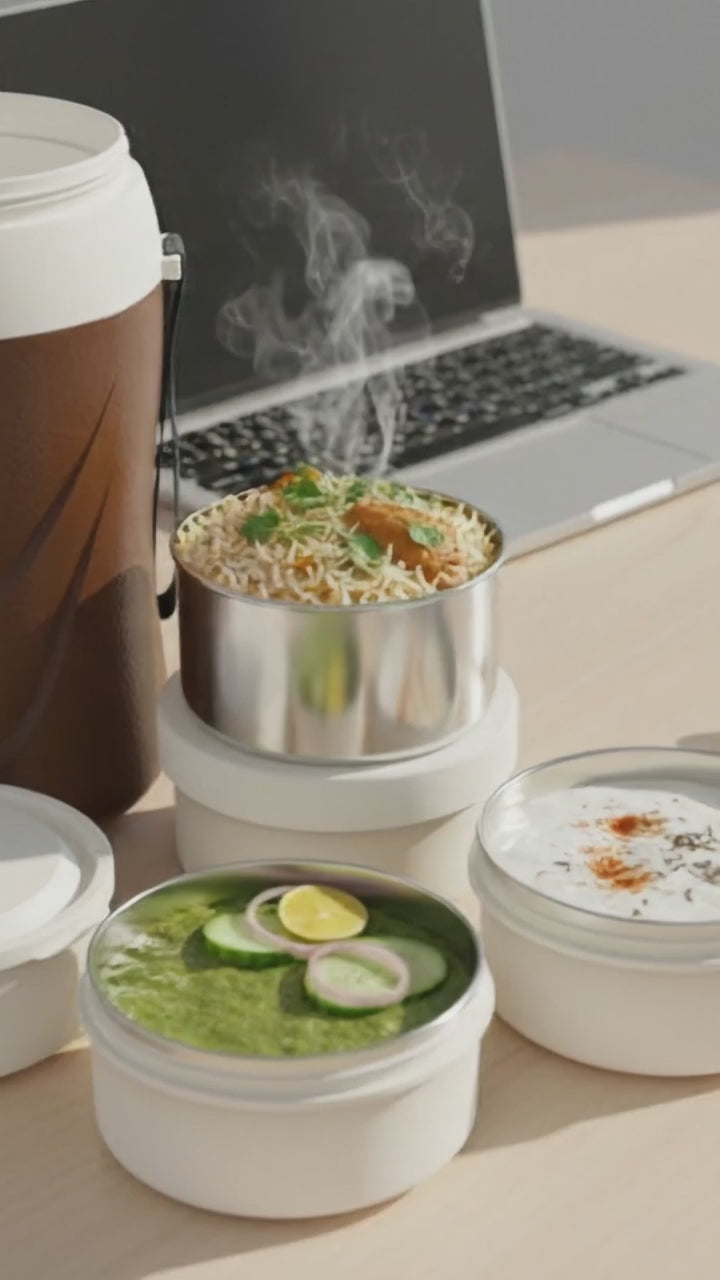 riwayat lunch carrier Large  3 Steel Bowls with 1 Salad Bowl