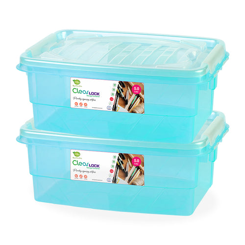 Clear Lock Storage Box Pack of 2 Small - (5Ltr) Transparent