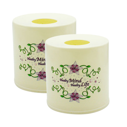 Two cute-tissue-holder with decorative labels on a white background
